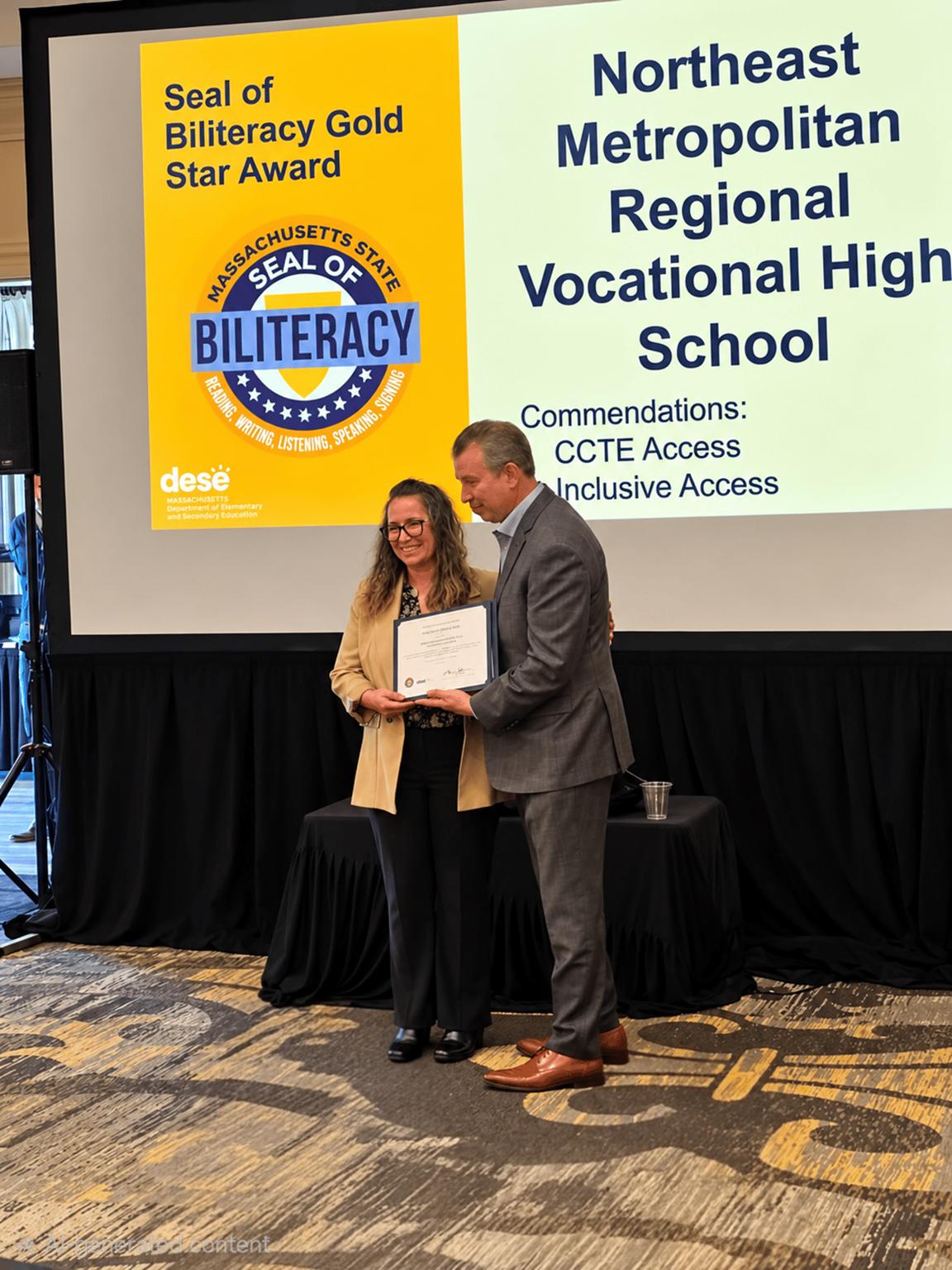 Northeast Metro Tech received three awards from  DESE recognizing the schools achievements in the State Seal  of Biliteracy Program.